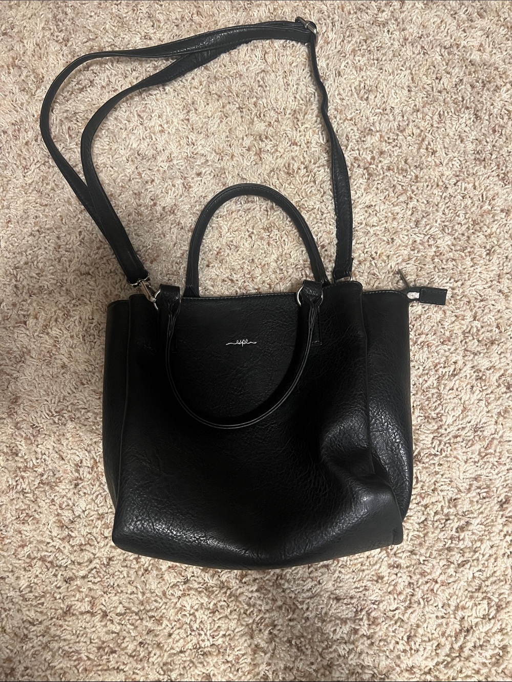 Black Women's vegan Leather Tote Bag with Removable Strap